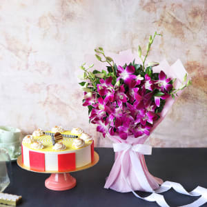 Purple Orchid & Butterscotch Cake